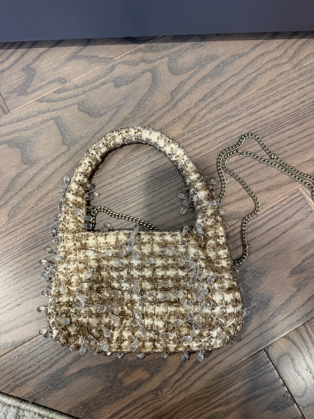 Zara Beaded Mini Handbag in Cream and Gold